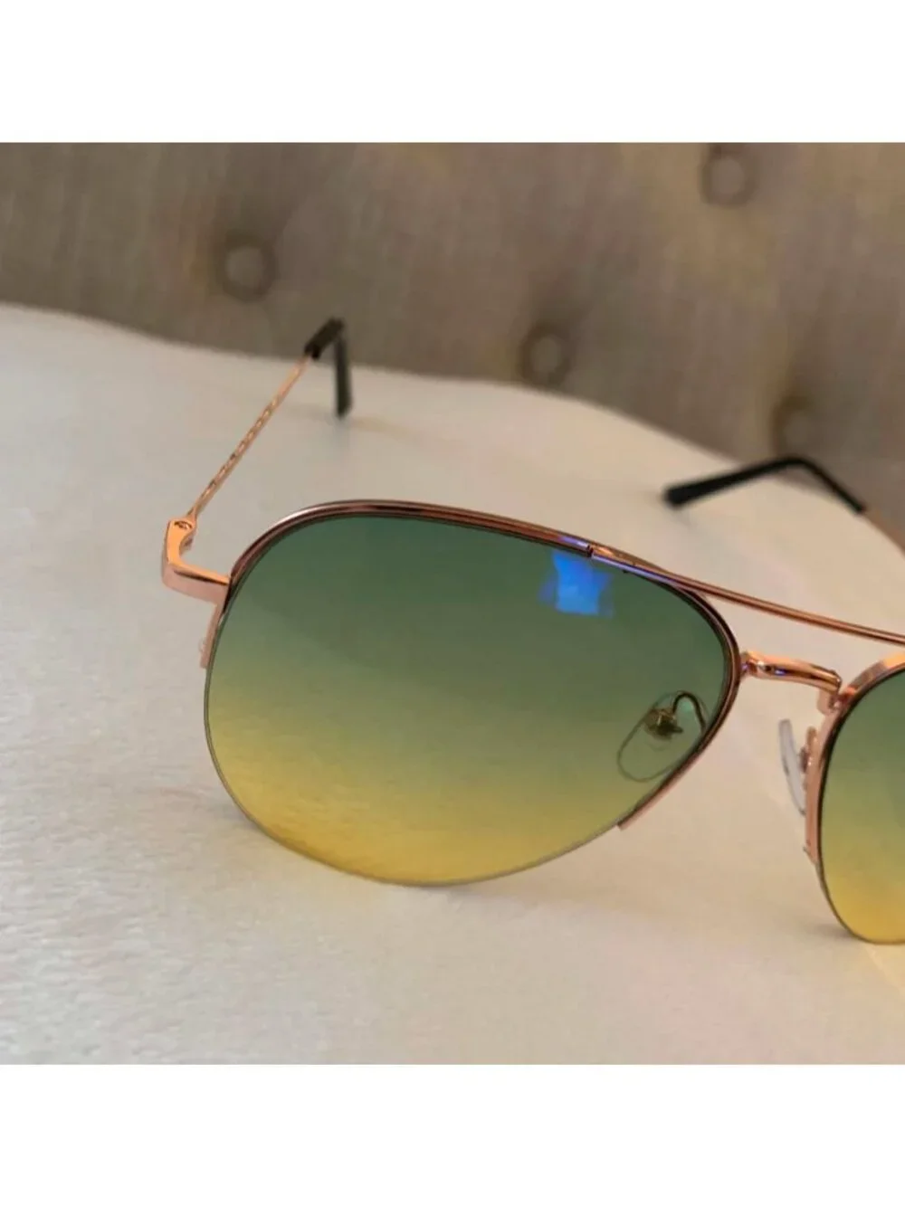 Aviator Style Sunglasses W/ Rose Gold Frame & Green/Yellow Gradient Lens Unisex
